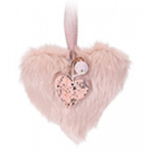 Χριστουγεννιάτικη Κρεμαστή Υφασμάτινη Καρδιά, Ροζ (13cm)